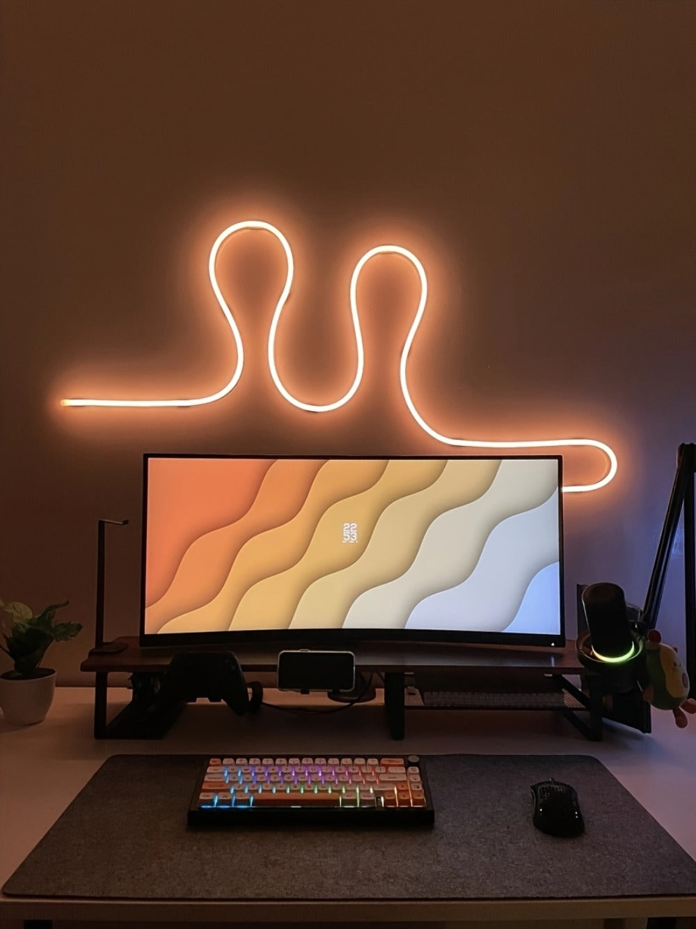 Monitor Stand Organizer with Headset Holder Phone Stand & Game Controller Holder, Versatile Desktop Riser for Computer Monitor Laptop