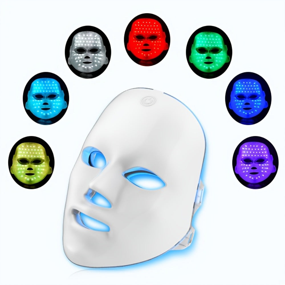 Portable 7-Color LED Facial Mask Device, USB Rechargeable Home Beauty Skincare Tool for Face Care