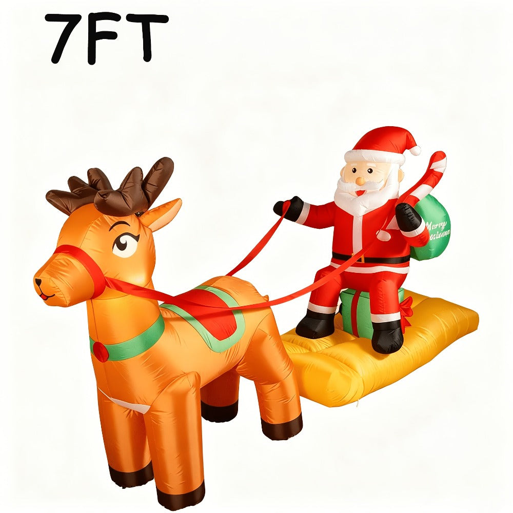 Christmas Inflatable Decoration with LED & Music, Head-Shaking Santa Claus on Polar Bear or Snowman