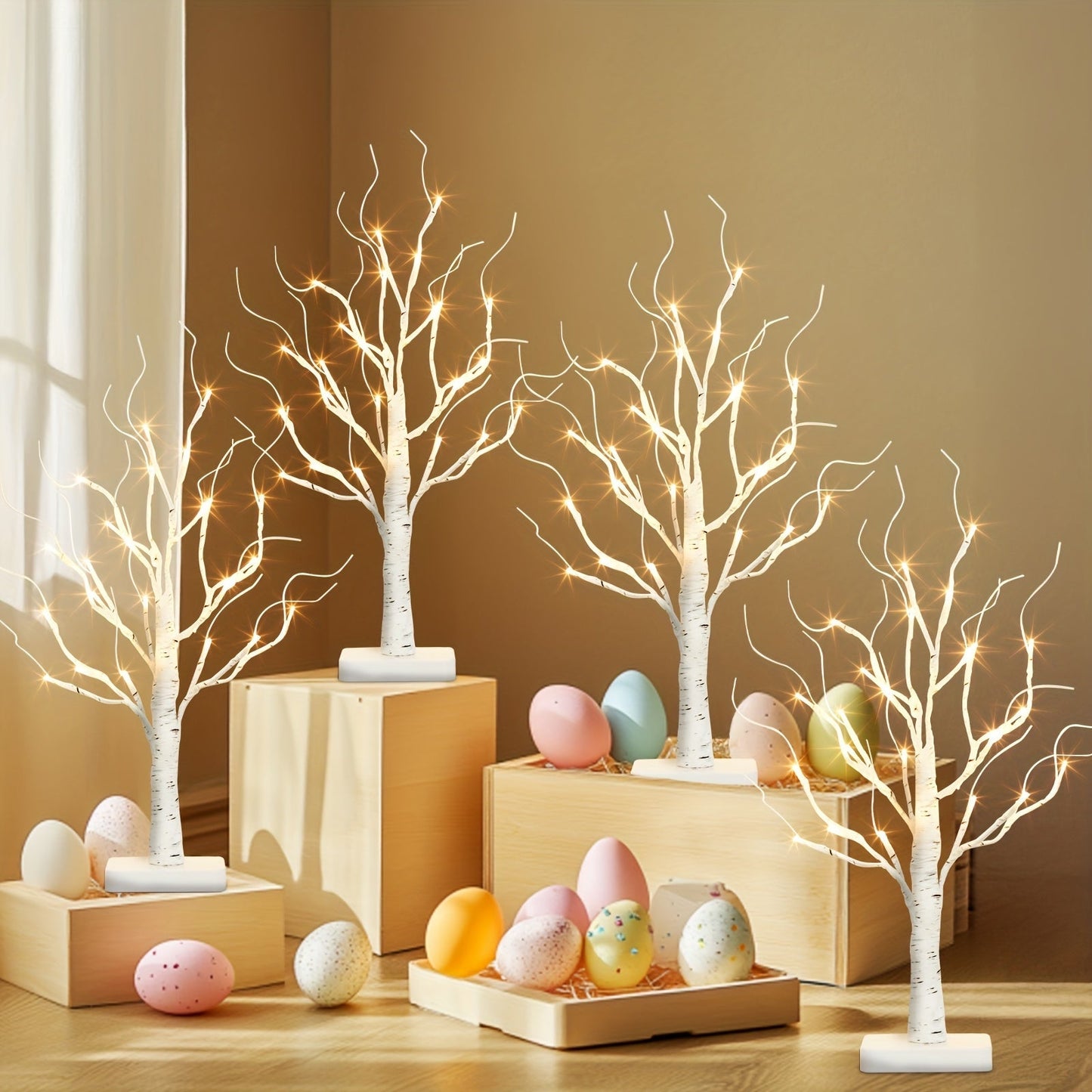 LED Illuminated Birch Tree Decoration, Battery-Powered White Glowing Birch Trees for Wedding, Home