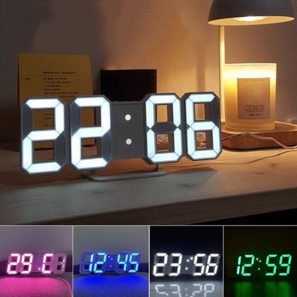 3D LED Digital Alarm Clock Colorful Night Light Home Decor Bedroom Desk Clock USB Powered for Entryways, Bedrooms and Living Spaces