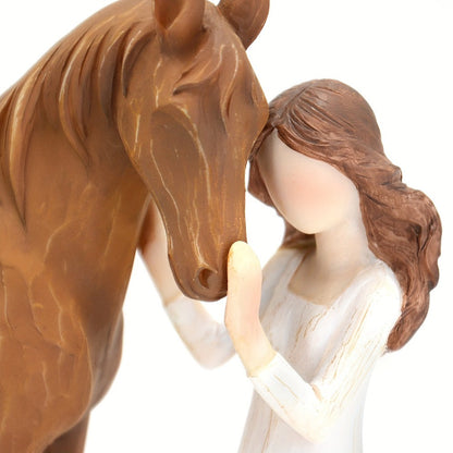 Horse Figurine Gift for Girls Women Hand-Painted Resin Girl with Horse Sculpture Cowgirl Equestrian for Garden, Patio and Yard Use
