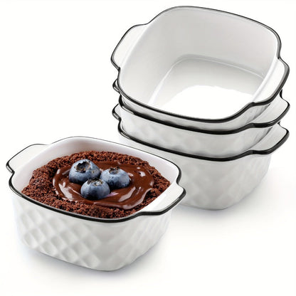 Ceramic Baking Dish Set 4-Piece, 13oz Small Square Ceramic Casserole Dishes with Handles, Diamond Design Oven & Bakeware