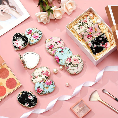 48-Piece Floral Folding Compact Mirror Set with Assorted Prints and 1X/3X Dual-View Mirrors