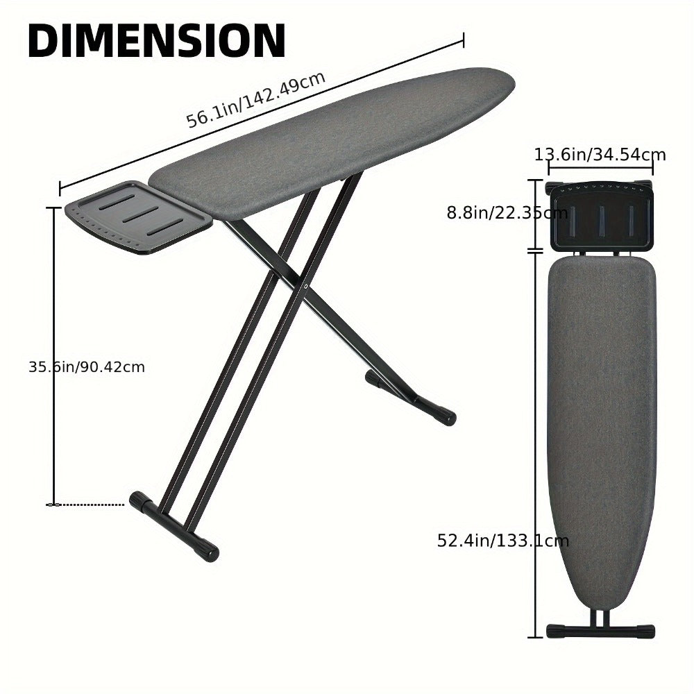 Freestanding Black Ironing Board with Multi-Height X-Leg Frame and Extended Iron-Rest Platform