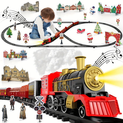 Christmas Train Set for Kids, 43PCS Electric Train Toy with Smoke, Lights & Sound, 6 Cars & 28 Tracks