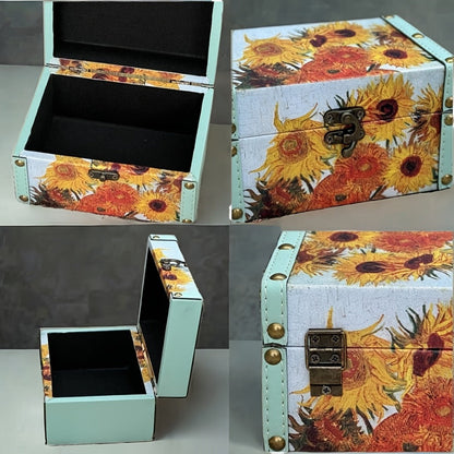 Wooden Storage Box with Lid Vintage Floral Design, Dust-Proof Decorative Trinket Box for Tabletop Jewelry Keepsake Organization