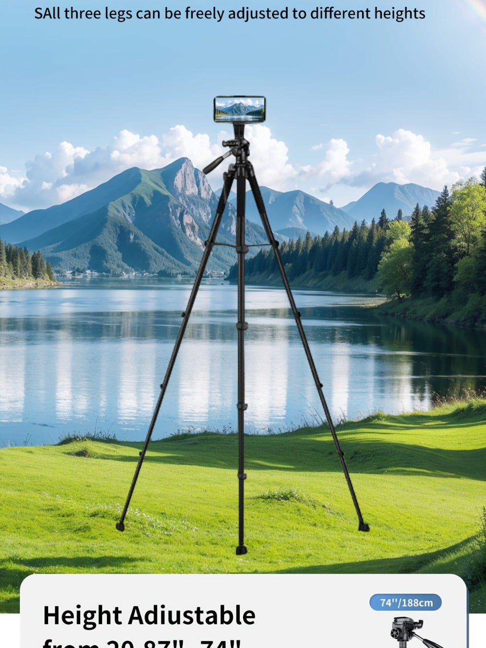 Aluminum Tripod 74 Inch Red 3-Section, ALEiMON 188cm Adjustable Camera Stand with Tote Bag for DSLR