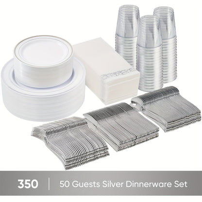 Disposable Party Dinnerware Set 350 700 Pieces Gold Silver Plastic Plates Salad Plates for Entryways, Bedrooms and Living Spaces