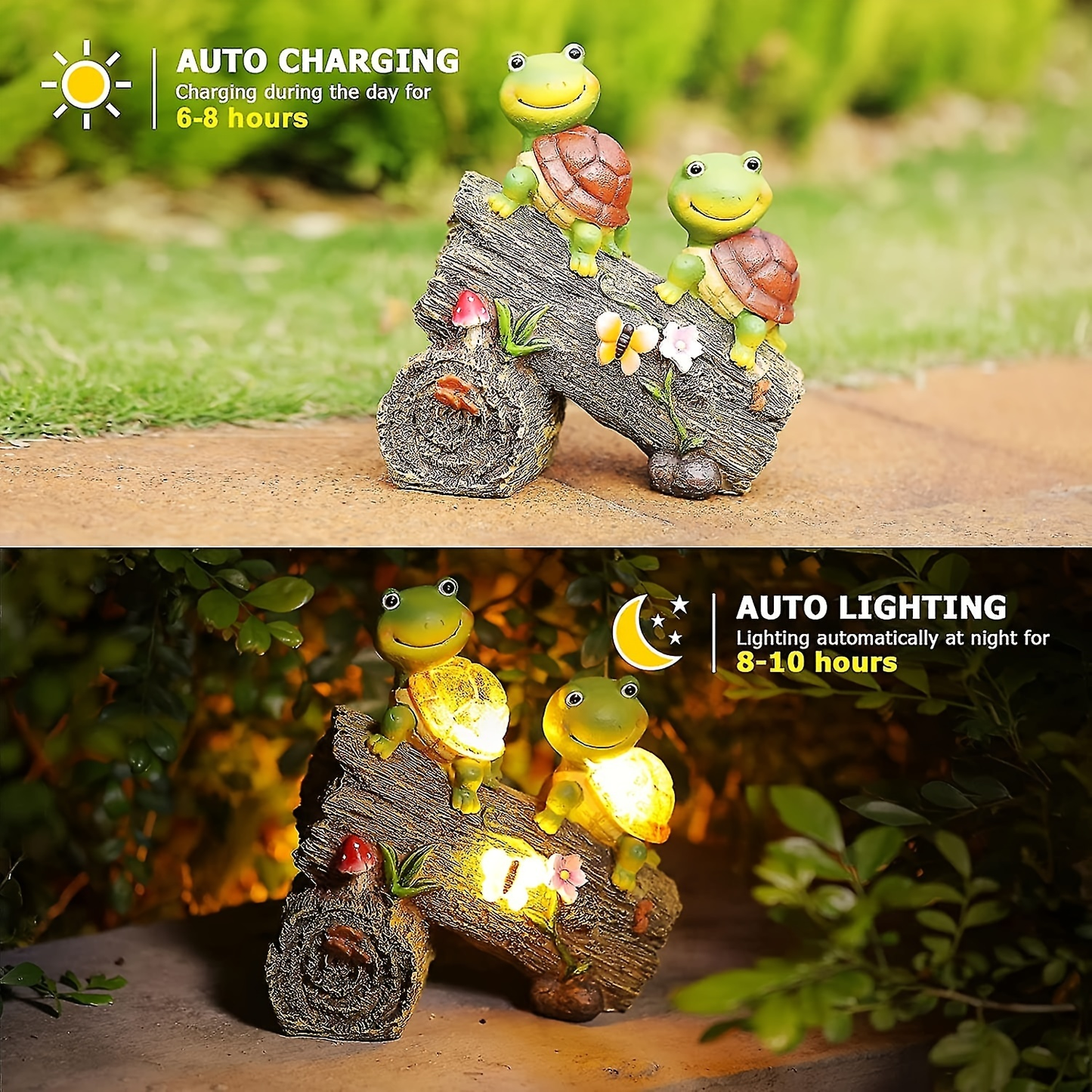 Solar Garden Turtle Statue with 4 LED Lights IP44 Waterproof Resin Frog Face Turtle Figurine Outdoor Decor for Patio Lawn Yard Holiday