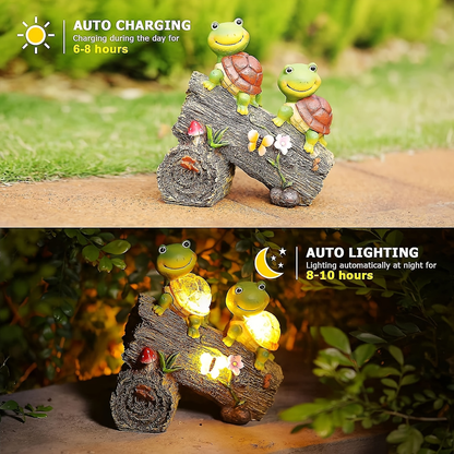 Solar Garden Turtle Statue with 4 LED Lights IP44 Waterproof Resin Frog Face Turtle Figurine Outdoor Decor for Patio Lawn Yard Holiday