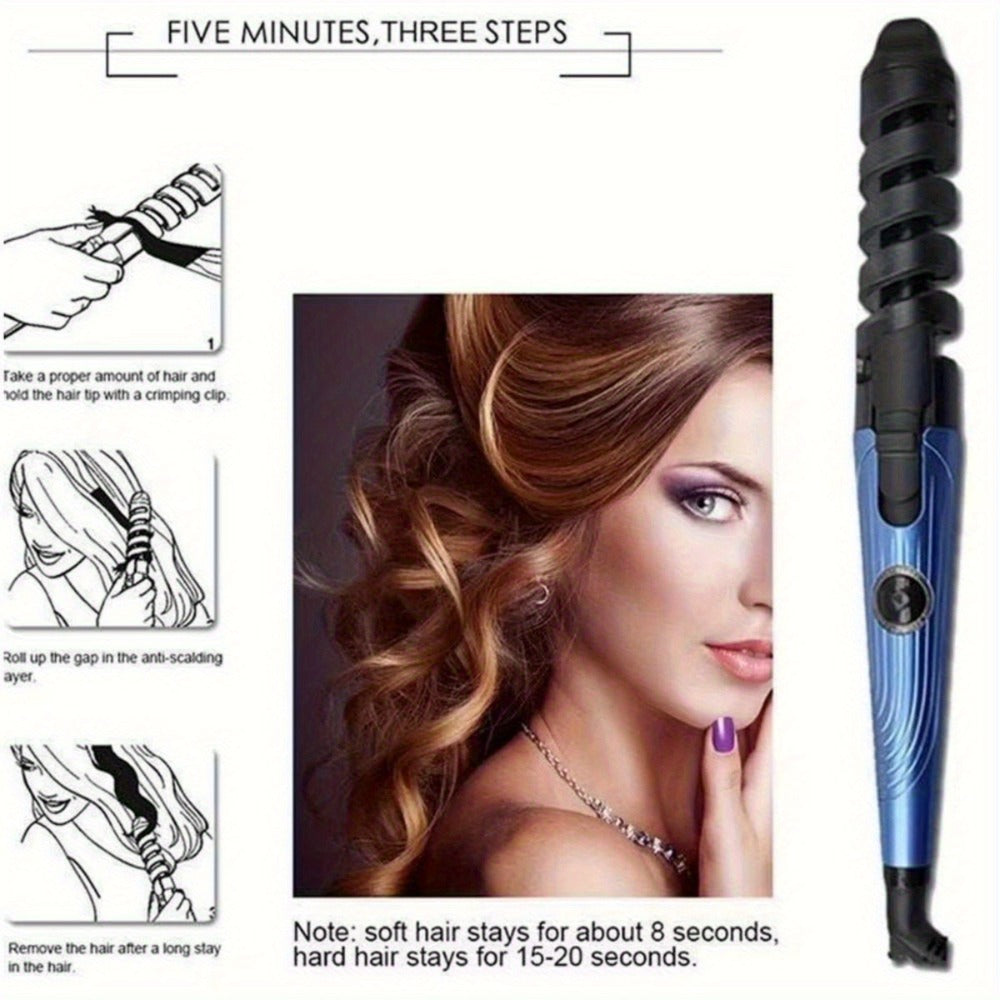 Spiral Barrel Curling Iron with One-Button Operation, Swivel Power Cord and Blue or Pink Finish