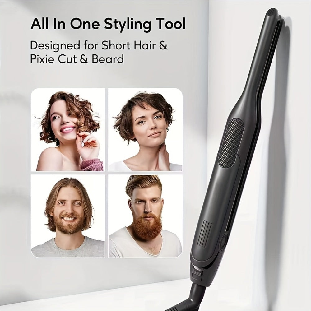 Mini 0.3 Inch Hair Straightener 2-in-1 Curler Titanium Plates 5 Heat Settings 450°F, for Home, Travel and Salon Hair Styling
