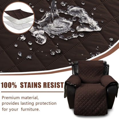 One-Piece Quilted Recliner Chair Cover with Wide Arm Wings, Back Strap and Eight Color Options