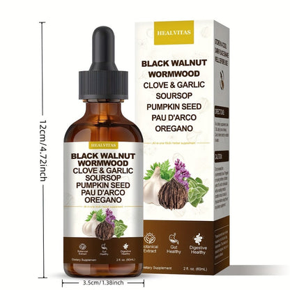 Gut Cleanse Herbal Tincture with Black Walnut Wormwood Berberine Soursop Oregano Garlic for Bath Time, Home Spa and Personal Care