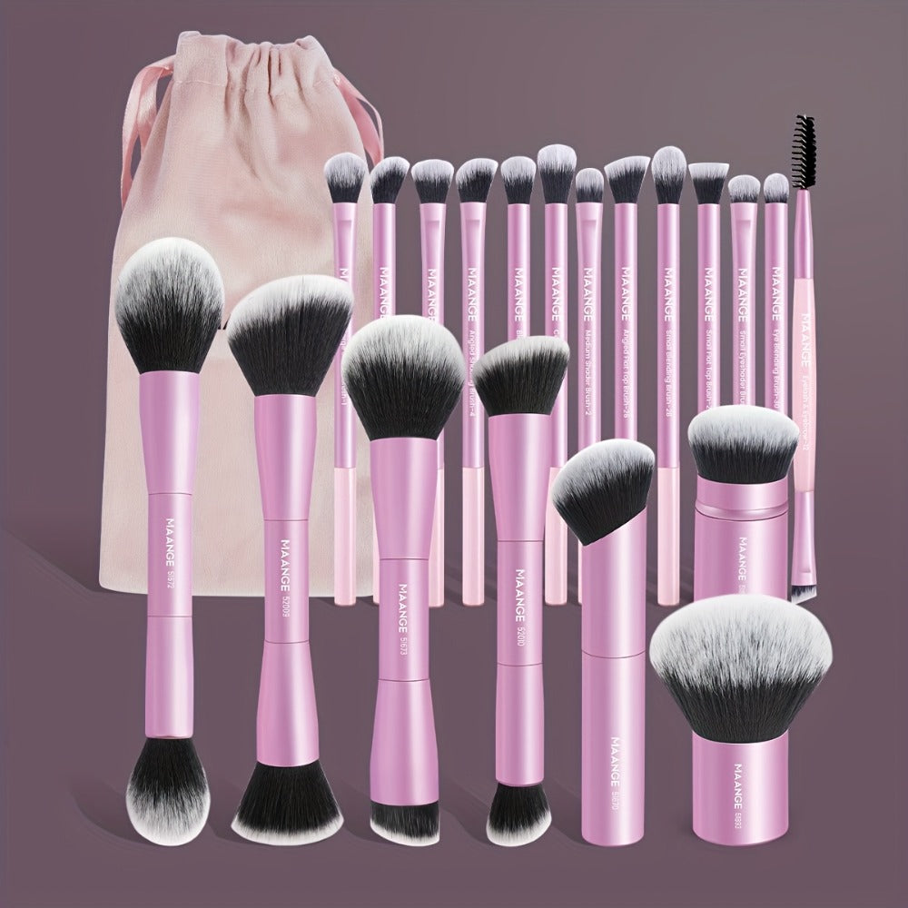 Makeup Brush Set, 20-Piece Aluminum Tube Handle Collection with Face, Eye and Kabuki Brushes plus Storage Bag