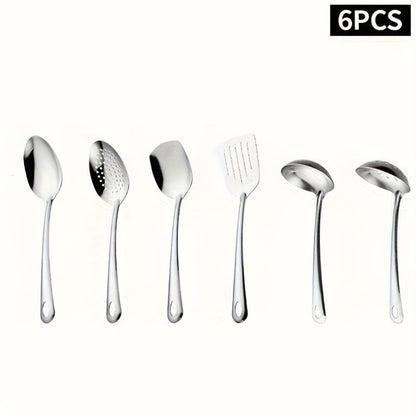 6 Piece Korean Style Stainless Steel Kitchen Utensil Set Cooking Spoons Spatula Ladle for Home Cooking, Dining and Outdoor Meals