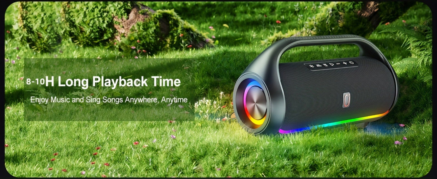 JYX D20 Portable Bluetooth Boombox Speaker with 3D Surround Sound, RGB Disco Lights, Deep Bass Boost