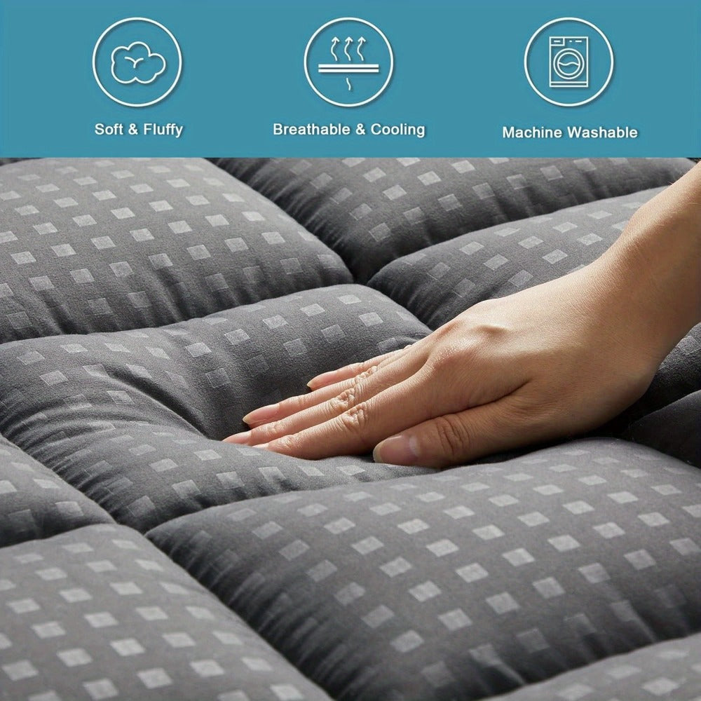RV Queen Mattress Topper Quilted Pillow Top Mattress Pad Fitted Protector Cooling Breathable Fluffy Soft Cover with 8-21" Deep Pocket for RV