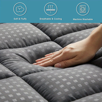 RV Queen Mattress Topper Quilted Pillow Top Mattress Pad Fitted Protector Cooling Breathable Fluffy Soft Cover with 8-21" Deep Pocket for RV