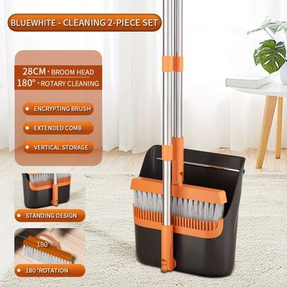 Folding Broom and Dustpan Set with Sectioned Handle, Rotating Head and Nine Blue, Orange or Khaki Checkout Options
