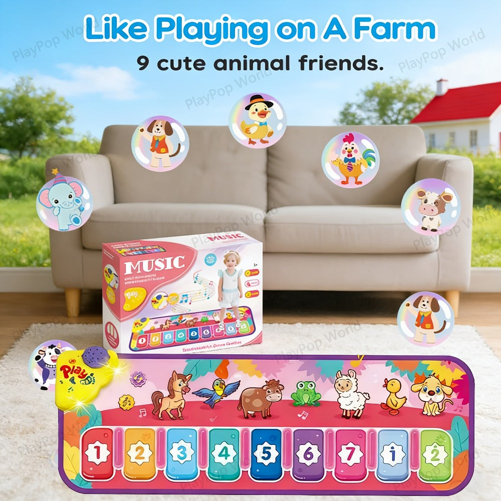 Kids Piano Mat Farm Animal, Musical Play Mat for Babies & Toddlers, Sensory Dance Keyboard Touch Blanket