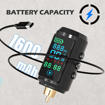 P7 1600mAh Cordless Tattoo Power Supply with Color Screen, Four Memory Modes and RCA Connector