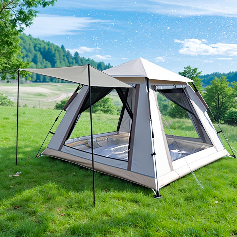 Camping Tent 4-6 Person Automatic White Shelter with Four-Sided Ventilation and Zipper Entry