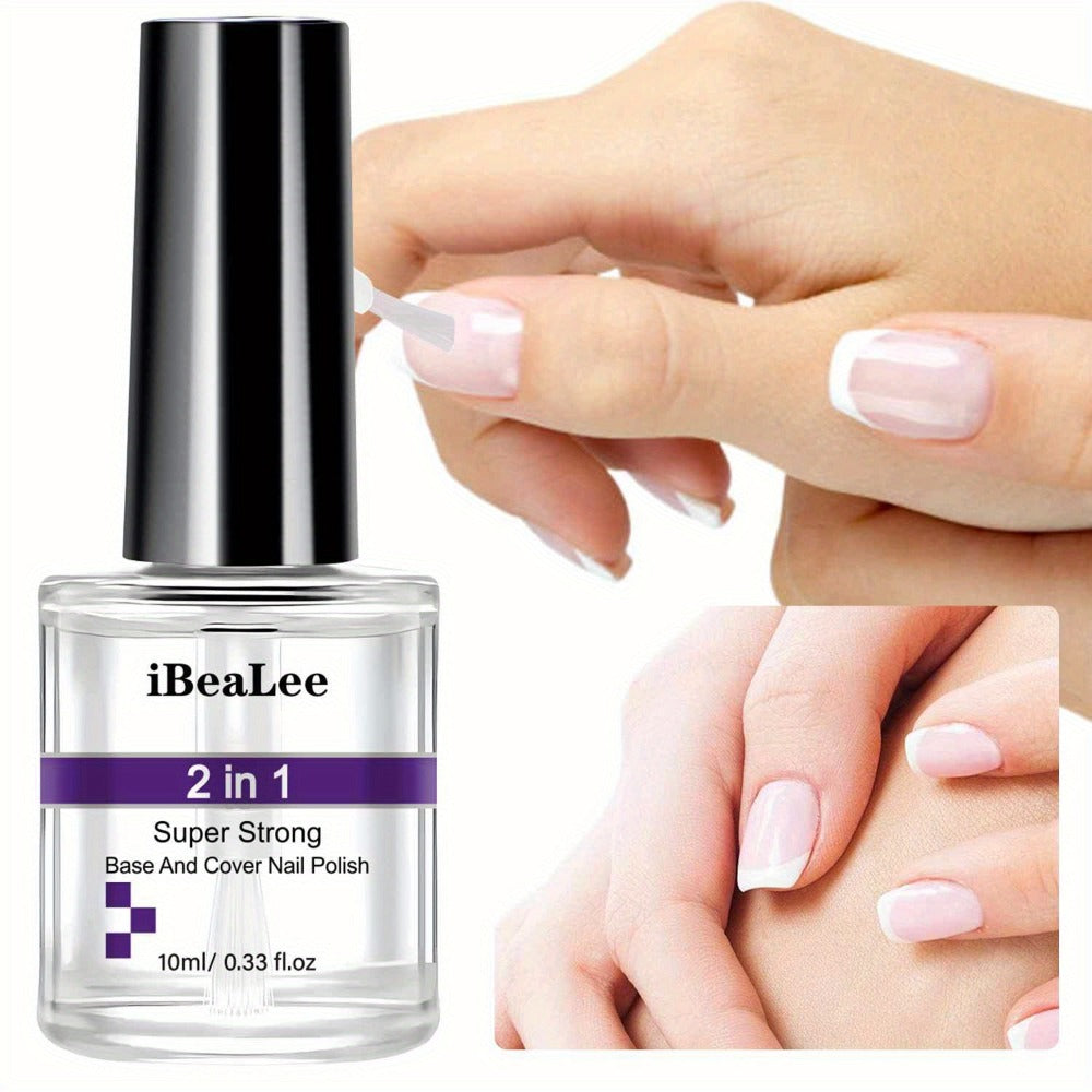 Base and Top Coat 2 in 1 Nail Polish 10ml with a Clear High Shine Finish for Home Manicures