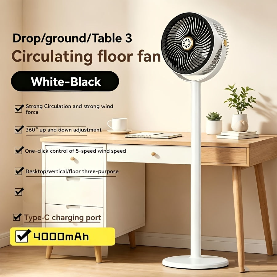 RV Fan 5-in-1 USB Rechargeable 4000mAh Battery 5-Speed Type-C Charging Port Portable Room Fan for Entryways, Bedrooms and Living Spaces