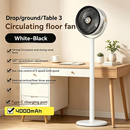 RV Fan 5-in-1 USB Rechargeable 4000mAh Battery 5-Speed Type-C Charging Port Portable Room Fan for Entryways, Bedrooms and Living Spaces