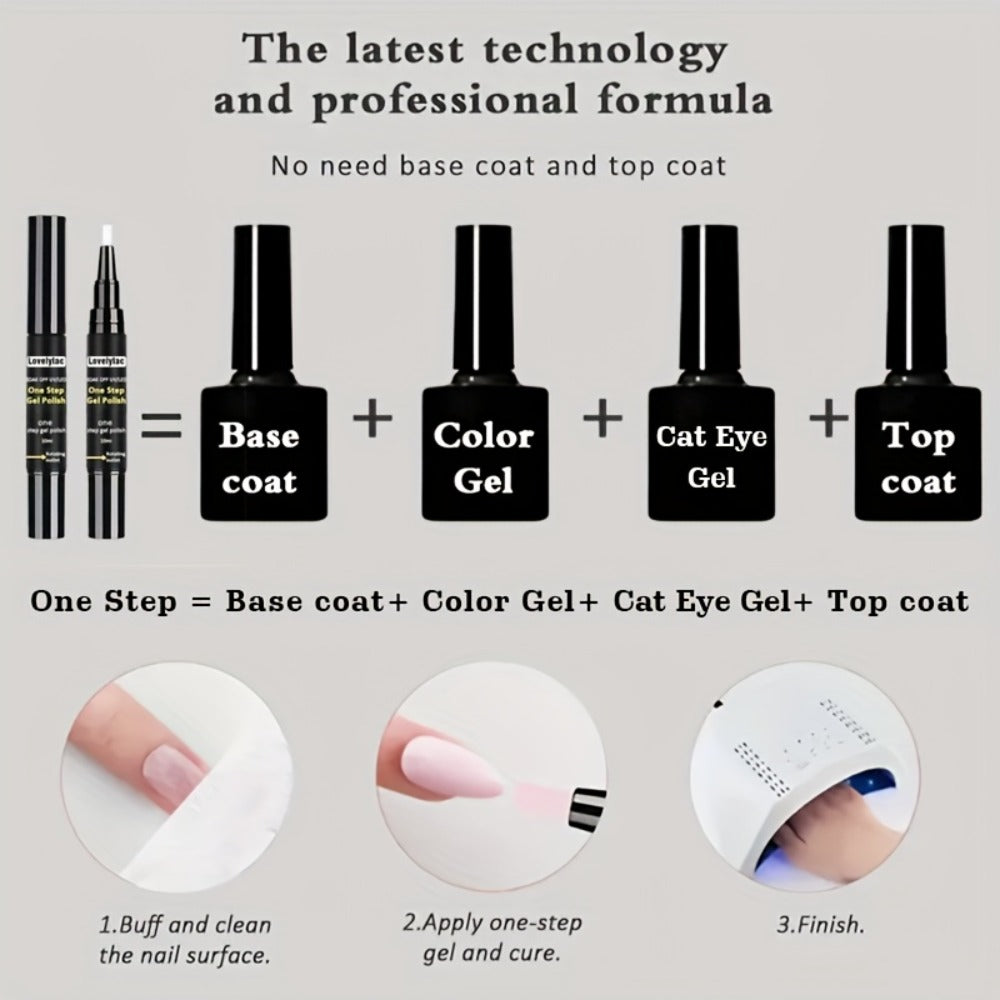Magnetic Cat Eye Gel Nail Polish Pen 3-in-1 All-in-One Base Coat Color Top Coat – Ultra-Bright High-Saturation Polygel