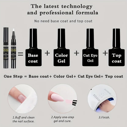 Magnetic Cat Eye Gel Nail Polish Pen 3-in-1 All-in-One Base Coat Color Top Coat – Ultra-Bright High-Saturation Polygel