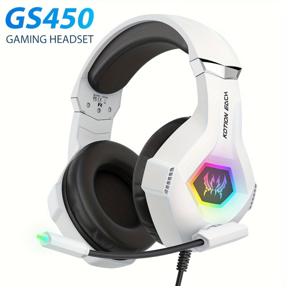 GS450 Gaming Headset Surround Stereo with LED Lights & Memory Earmuffs for Bedside Audio, Alarms and Room Entertainment