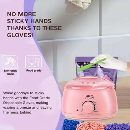 Hard Wax Warmer Kit 43 Piece Complete Home Waxing Set with Pink Hard Wax Beads – No Strip Hair Removal for Face Eyebrow Body Brazilian
