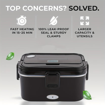 Electric Lunch Box Portable Food Warmer 60oz, 110V Home & 12V/24V Car Heated Meal Container, Stainless Steel