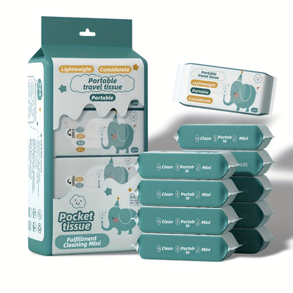 Mini Wet Wipes 64 Count 8 Packs Quick-Drying Cleaning Cloths Cute Animal Design for Travel for Home Cooking, Dining and Outdoor Meals