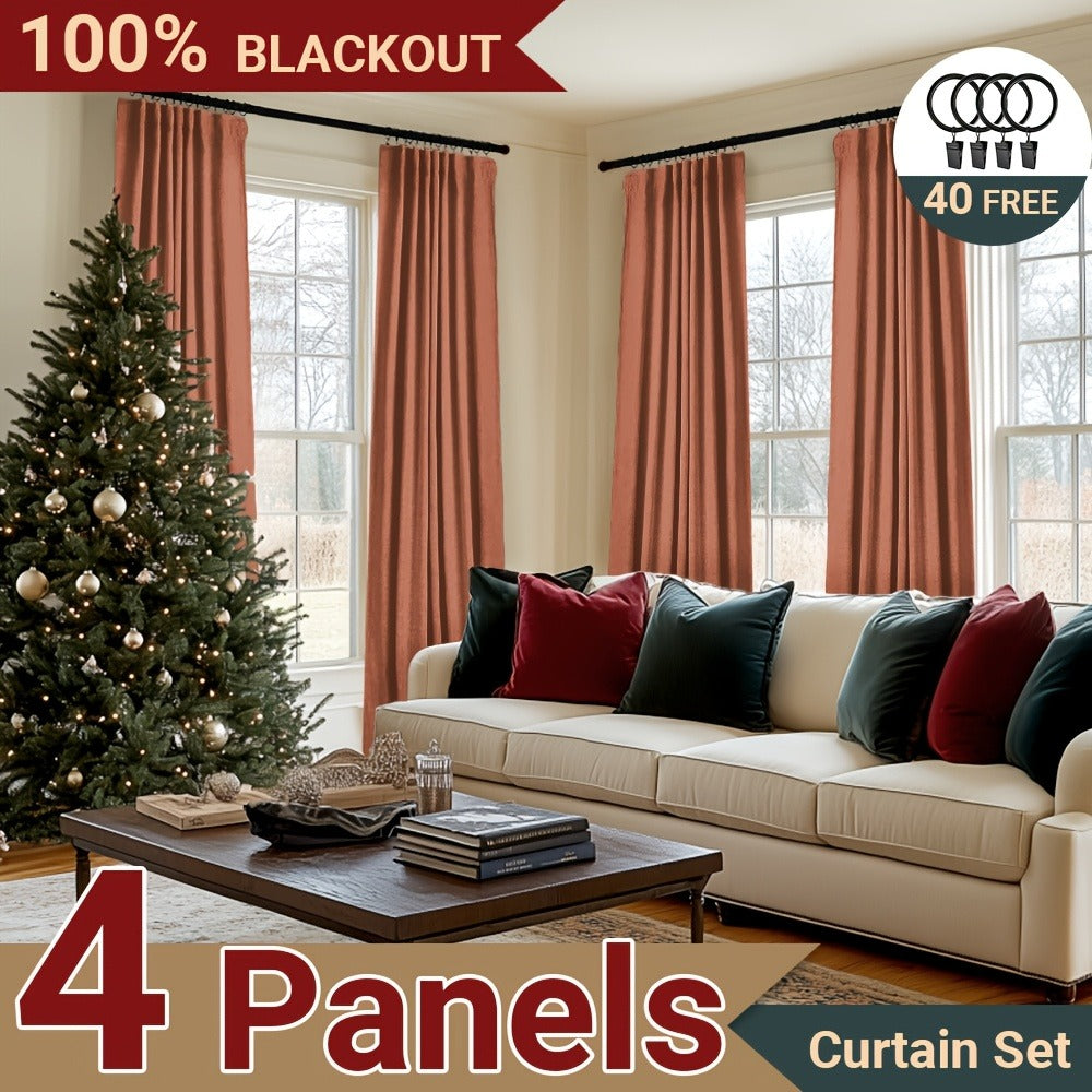 100% Blackout Curtains 4 Panels Faux Linen Textured Thermal Insulated Drapes – Room Darkening Window Curtains for Living Room Bedroom