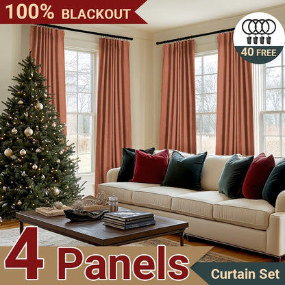 100% Blackout Curtains 4 Panels Faux Linen Textured Thermal Insulated Drapes – Room Darkening Window Curtains for Living Room Bedroom