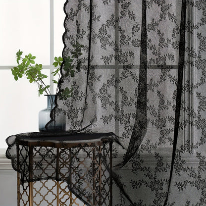 Two-Panel Floral Lace Window Curtain Set with Rod-Pocket Top, Three Colors and Six Metric Size Options
