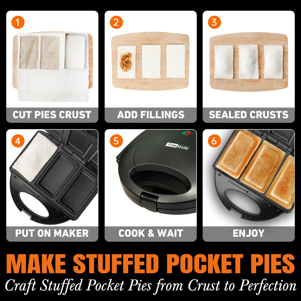 Electric Pocket Pie Maker with Crust Cutter – Dual Non-Stick Cooking Plates, Easy Press Iron for Homemade Snacks, Desserts
