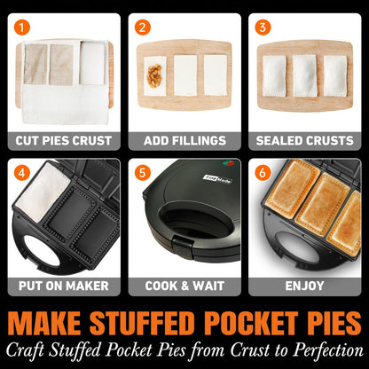 Electric Pocket Pie Maker with Crust Cutter – Dual Non-Stick Cooking Plates, Easy Press Iron for Homemade Snacks, Desserts