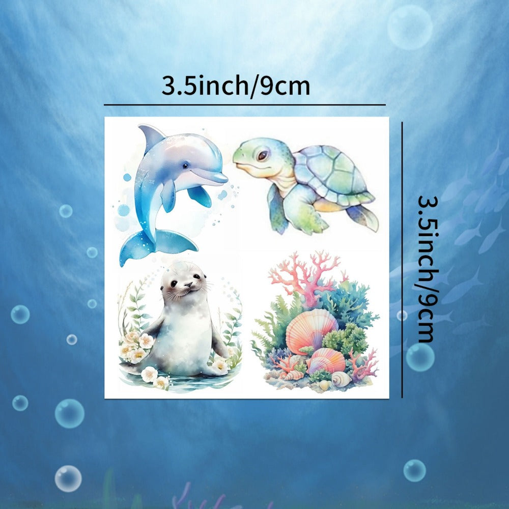 Ocean Animals Temporary Tattoo Stickers 12 Sheets 48 Designs Underwater Sea Creatures Cartoon Vibrant Body