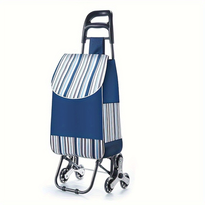 Stair Climbing Shopping Cart with Detachable Hand Truck, Foldable Grocery Trolley with Spacious Polyester Bag for Home Market Transport
