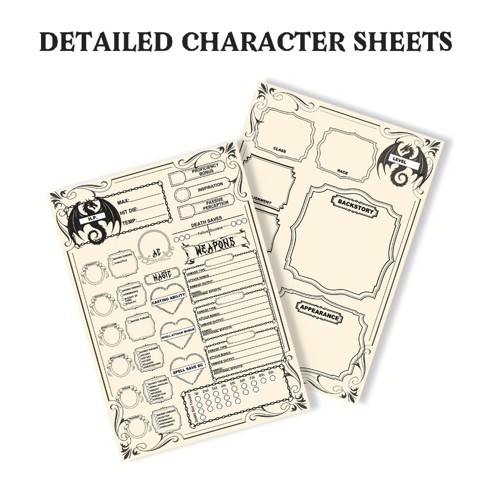 DnD 5e Character Sheet Set with Spell Tracker, A5 Player Journal for Dungeons & Dragons Campaigns