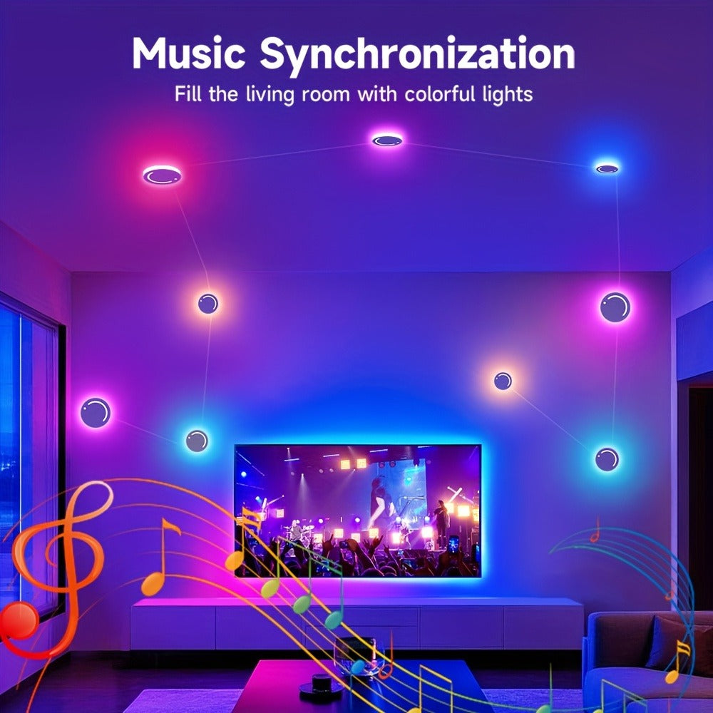 LED Atmosphere Lights Set of 9, Smart RGB App Control with Music Sync & Unit Jump Dimming, Romantic Ambient Lighting for Living Room