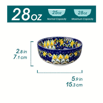 Cereal Bowl Set of 6 Bohemian Style 26oz for Home Cooking, Dining and Outdoor Meals, with the Listed Configuration