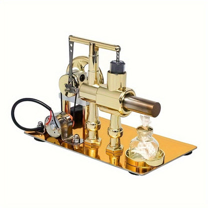 Stirling Engine Generator Kit Single Cylinder Stainless Steel, Real Working Heat Engine Model Generates Electricity