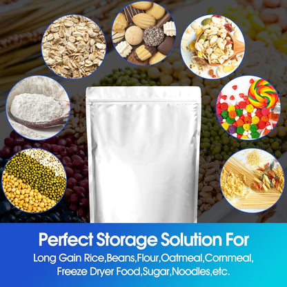 Mylar Bags for Food Storage 100 Pack Resealable 3 Sizes 1 Gallon 10 Mil 1 Quart 8 Mil Half for Entryways, Bedrooms and Living Spaces