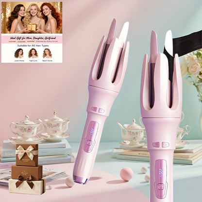 Automatic Rotating Curling Iron 4 Temperature Settings 40M Negative Ion Ceramic Barrel, for Home, Travel and Salon Hair Styling
